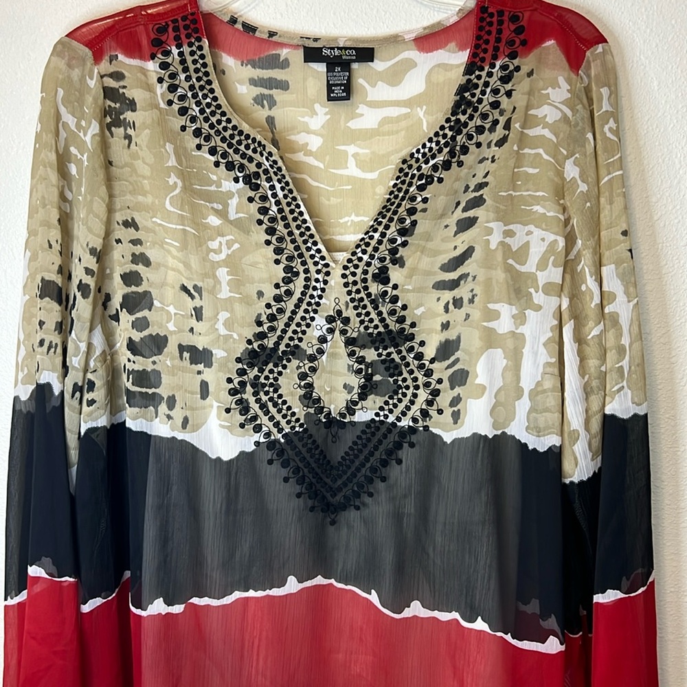 STYLE & Co Semi Sheer Embroidered NEW Tunic &‎ Tank Top Boho Artsy Lagenlook 2X